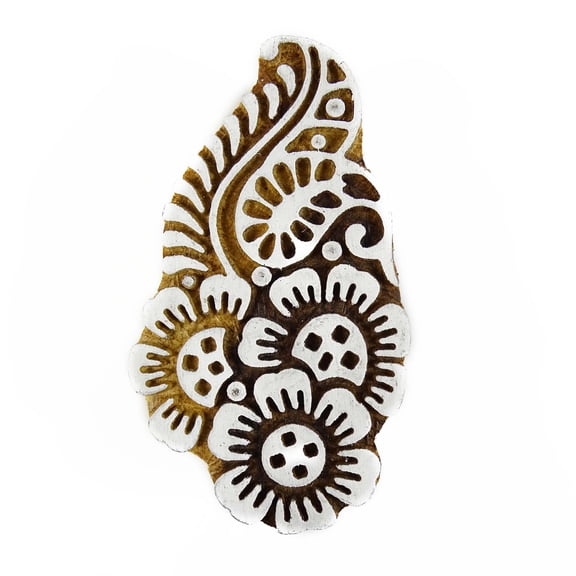 Hand Carved Printing Block Brown Wooden Textile Stamp Floral Stamp Block Print