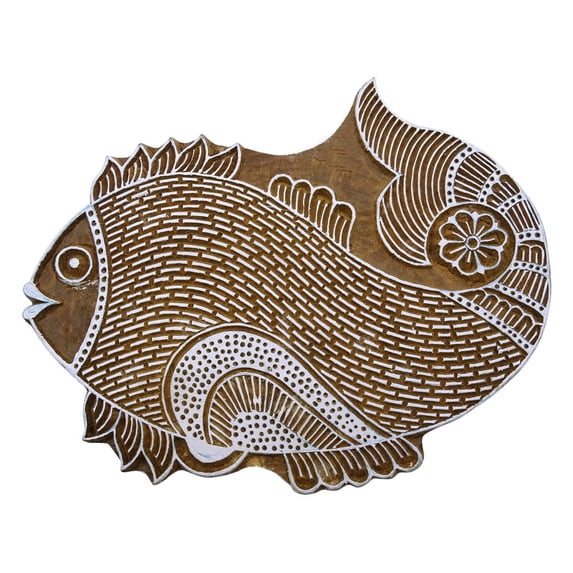 Hand Carved Printing Block Wooden Textile Stamp Fish Design Stamp Block Print