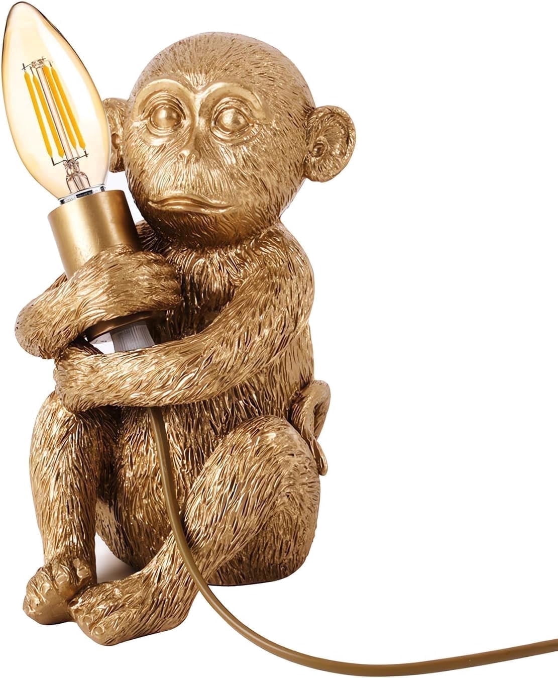 Hand-Carved Resin Monkey Table Lamp, -Whimsical Animal Desk Light for Bedroom, Living Room, Office & Cafe Decor, E12 Socket (Bulb Not Included), 7.9 inch