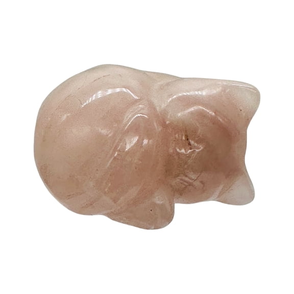 Hand Carved Rose Quartz Sleeping Kitty Cat Stone Statue