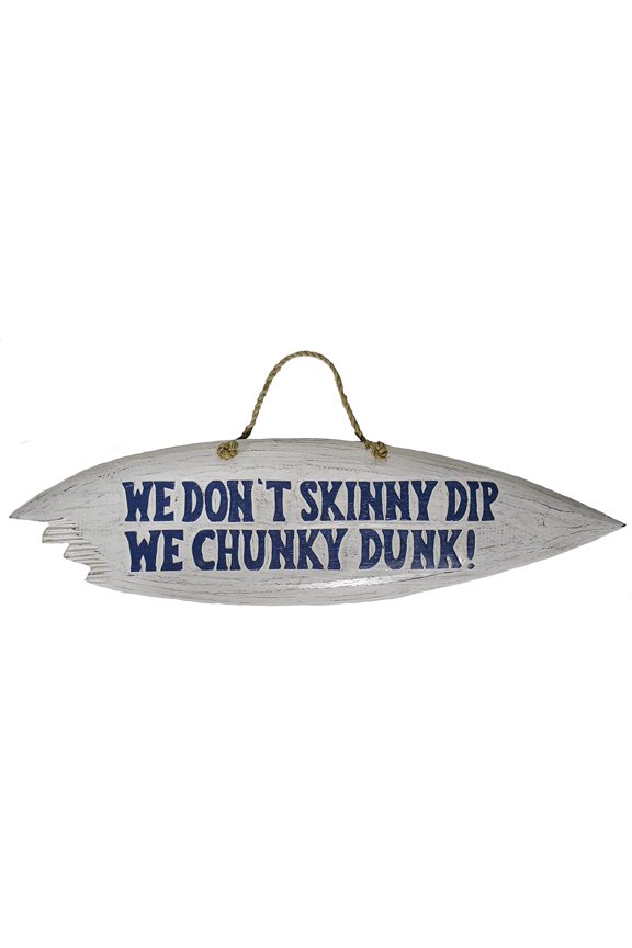Hand Carved SURFBOARD WE Don't Skinny DIP WE Chunky Dunk Sign Wooden Wall Hanging Art Tiki Bar
