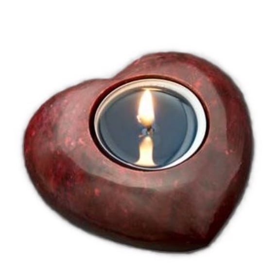 Hand Carved Soapstone Terra Lights, Heart Tea Light Holder, Dark Red