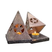 Hand Carved Soapstone Terra Lights, Pyramid Tea Light Holder, Carved Star