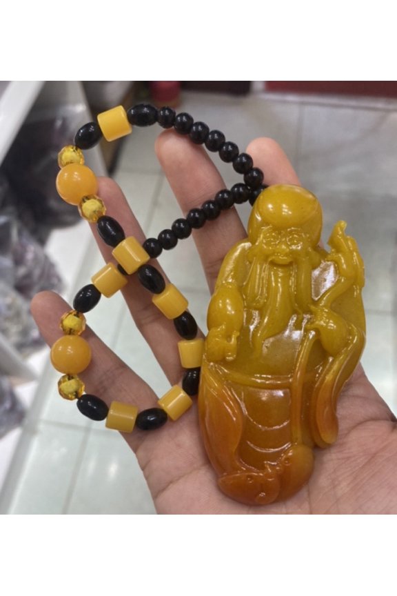 Hand Carved Stone Pendant Necklace Longevity Symbol Jewelry Spiritual Gift Cultural Accessory Meditation