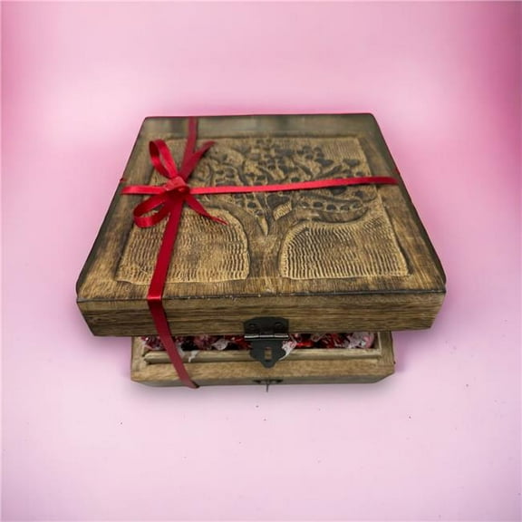 Hand Carved Tree of Love Hinged Square Table Box