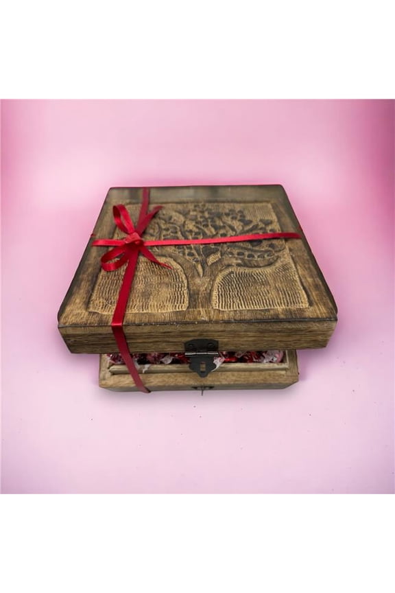 Hand Carved Tree of Love Hinged Square Table Box