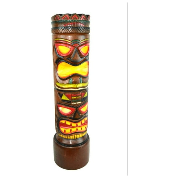 Hand Carved Two Face Tiki Totem Pole Statue 28" Tall