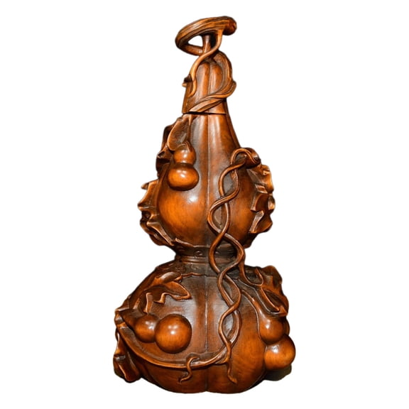 Hand Carved Wood Decor Piece Chinese Wooden Gourd Figurine Abundance Prosperity Fertility Blessing Good Fortune Multi Harvest