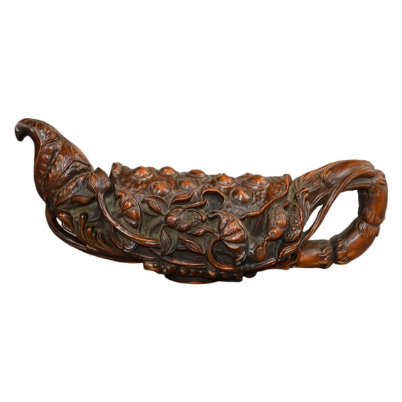 Hand Carved Wood Decor Piece Figurine Sculpture Wooden Lotus Pod Bird Chinese Purity Fertility Harmony Vitality Integrity