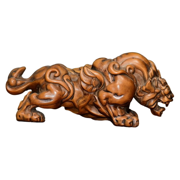 Hand Carved Wood Decor Piece Wooden Pixiu Figurine Chinese Winged Mythical Beast Fortune Prosperity Abundance Blessing Harmony