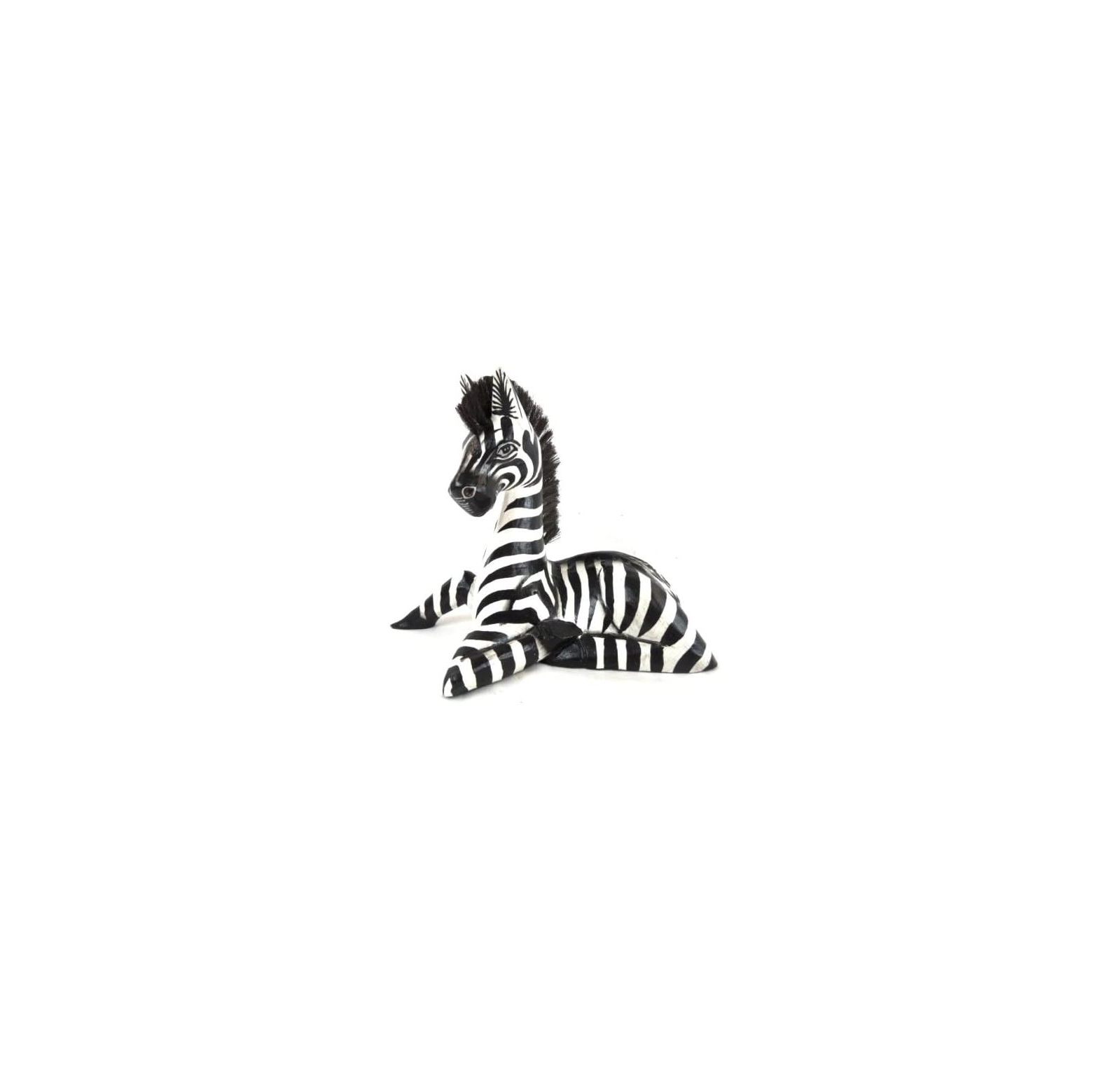 Hand Carved Wooden African Safari Baby Zebra Statue Laying Down