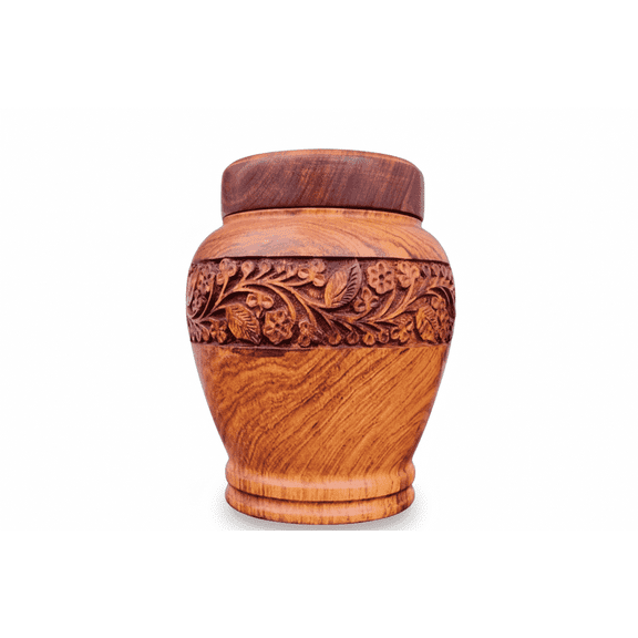 Hand-Carved Wooden Cremation Urn for Adult Human Ashes, Memorial Funeral Urn, Extra Large 8 x 8 x 11 in