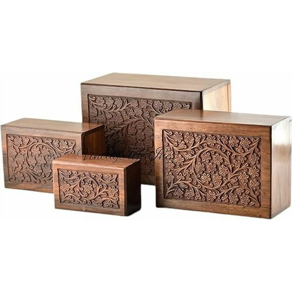 Hand Carved Wooden Cremation Urns for Human Ashes Adult, Memorial Urn Box, Keepsake for Burial/Funeral Ashes, Casket for Pet Ashes, Indian Rosewood (Small 5 x 3 x 2 Inch).