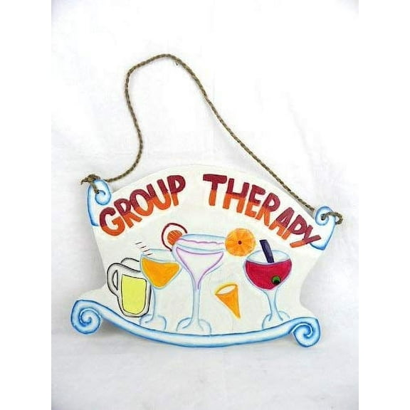 Hand Carved Wooden Group Therapy Cocktails Drinking Sign