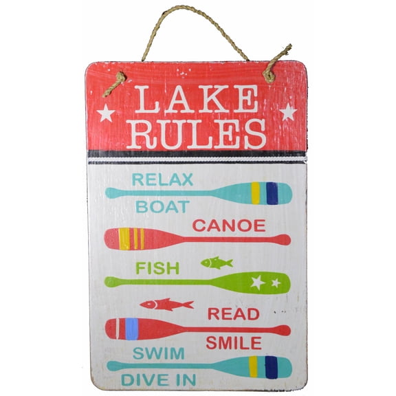 Hand Carved Wooden LAKE RULES Relax Boat Canoe Fish Read Smile Swim Dive Wall Art Paddles Sign