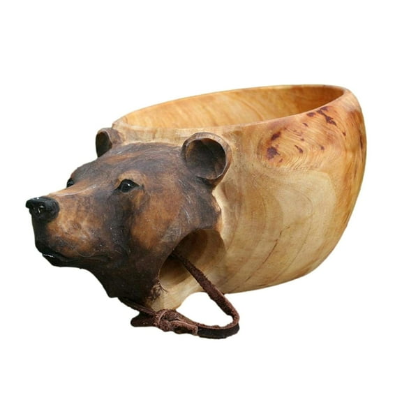 Hand Carved Wooden Mug Animal Bear Cup Camping Drinking Cups For Coffee Milk Tea Home Decor Birthday Christmas Gifts