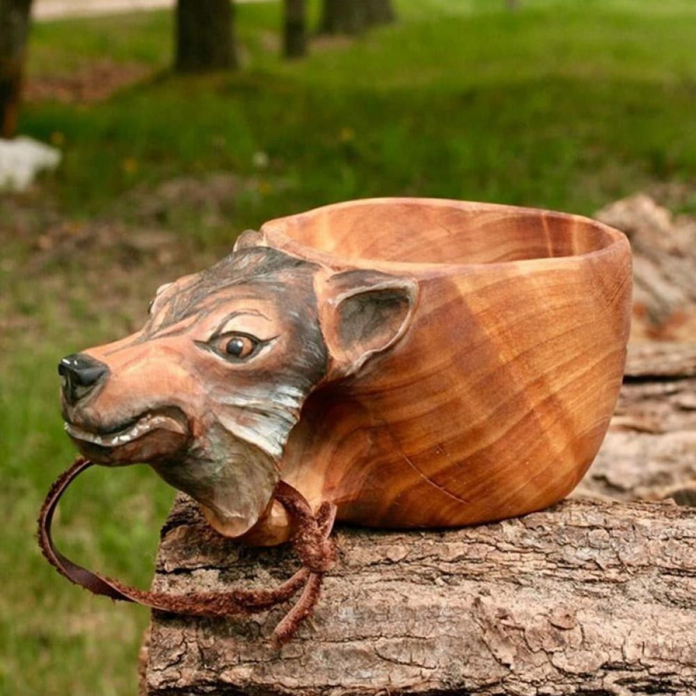 Hand Carved Wooden Mug-kuksa Guksi Animals Head Image Cup, for Travelers, Outdoor Camping, and Bushcraft Drinking Camp Cup, Nice Gift for Who Likes
