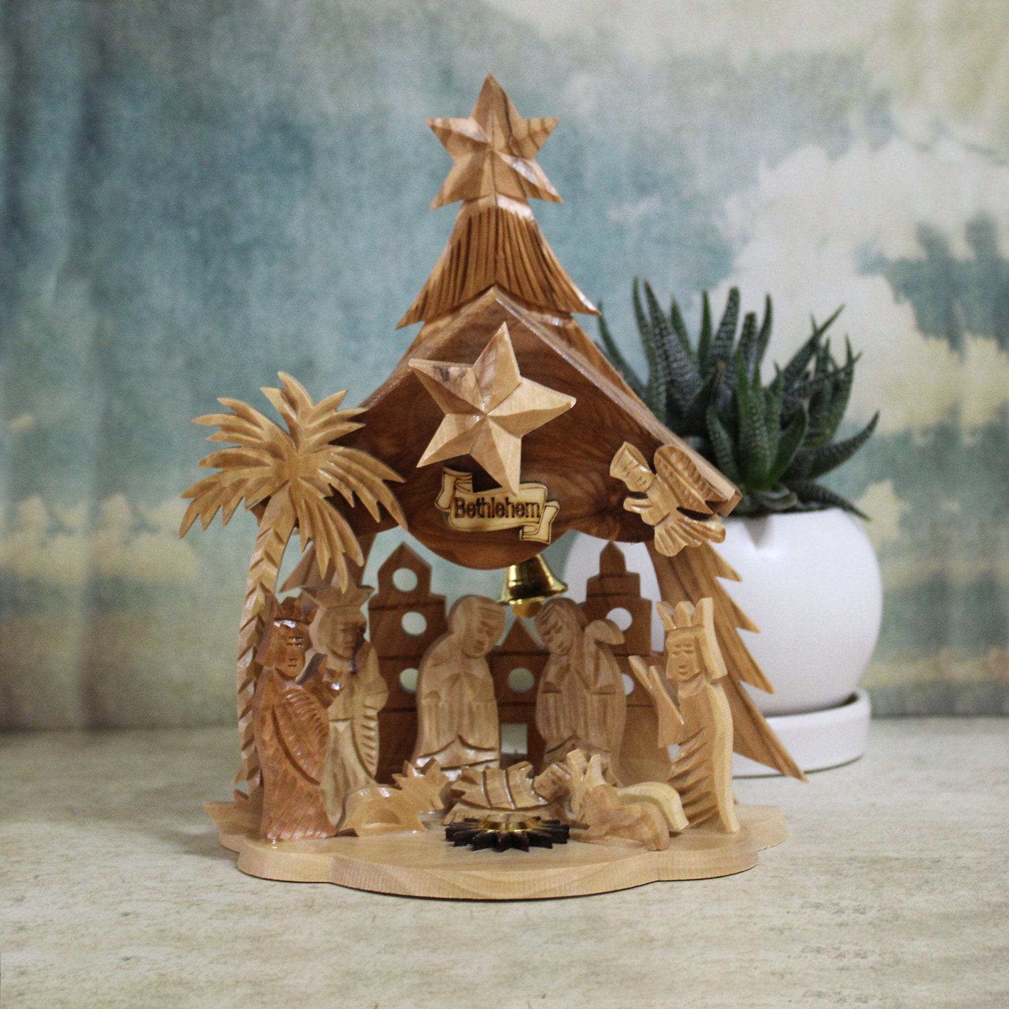 Hand Carved Wooden Nativity Set, Wooden Nativity Set Made in the Holy