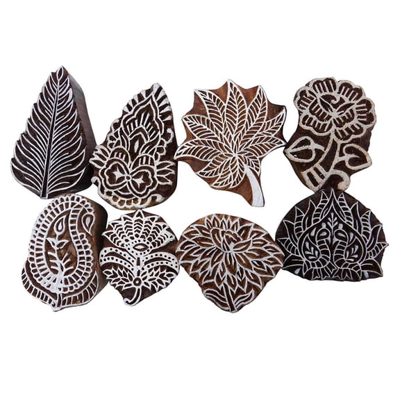 Hand Carved Wooden Printing Block Decorative Blocks Textile Stamp Lot Of 8 Pcs