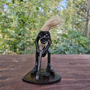 Hand Carved Wooden Tiki Playing Hockey Figurine   Primitive Tribal Art Sculpture, Handmade Home Decor Accent, Unique Gift for Hockey Lovers, Tabletop