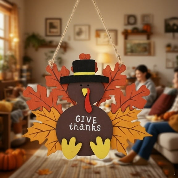 ​Hand-Carved Wooden Turkey Door Hanger - Thanksgiving Fall Decor for Indoor & Outdoor, Premium Holiday Front Door Ornament with Rustic Farmhouse Style​​ colours