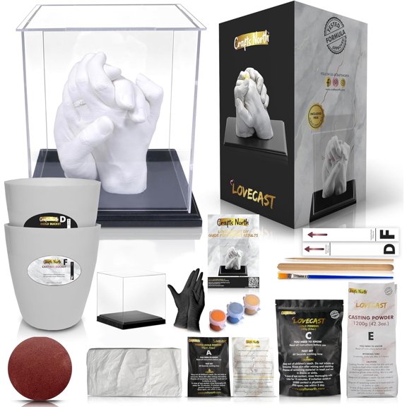 Hand Casting DIY Kit for Couples | Complete kit with Acrylic Display, Wooden Base, and Step-by-Step Guide to Create a Perfect Hand molding Christmas Gift