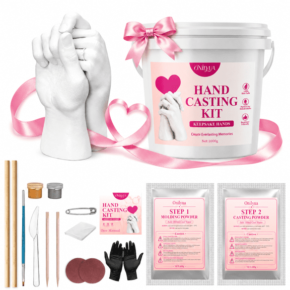 Hand Casting Kit for Couples (1000g Powder), DIY Plaster Mold Kit with Base & Practice Kit, Non-Toxic Couple Hand Sculpting Keepsake Gift for Anniversary & Wedding