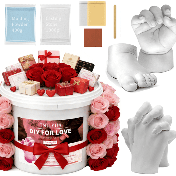 Hand Casting Kit Couples Easy DIY Plaster Mold Kit with Base & Practice Kit, Romantic Keepsake Gift for Anniversary, Wedding, Birthday, Valentines Day,Non-Toxic,Safe for Adults49.3oz