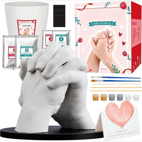 Hand Casting Kit for Couples & Families - Includes Practice Kit, Paints & Wood Base, Create Keepsake Molds for Anniversary, Wedding, Birthday, Christmas Gifts