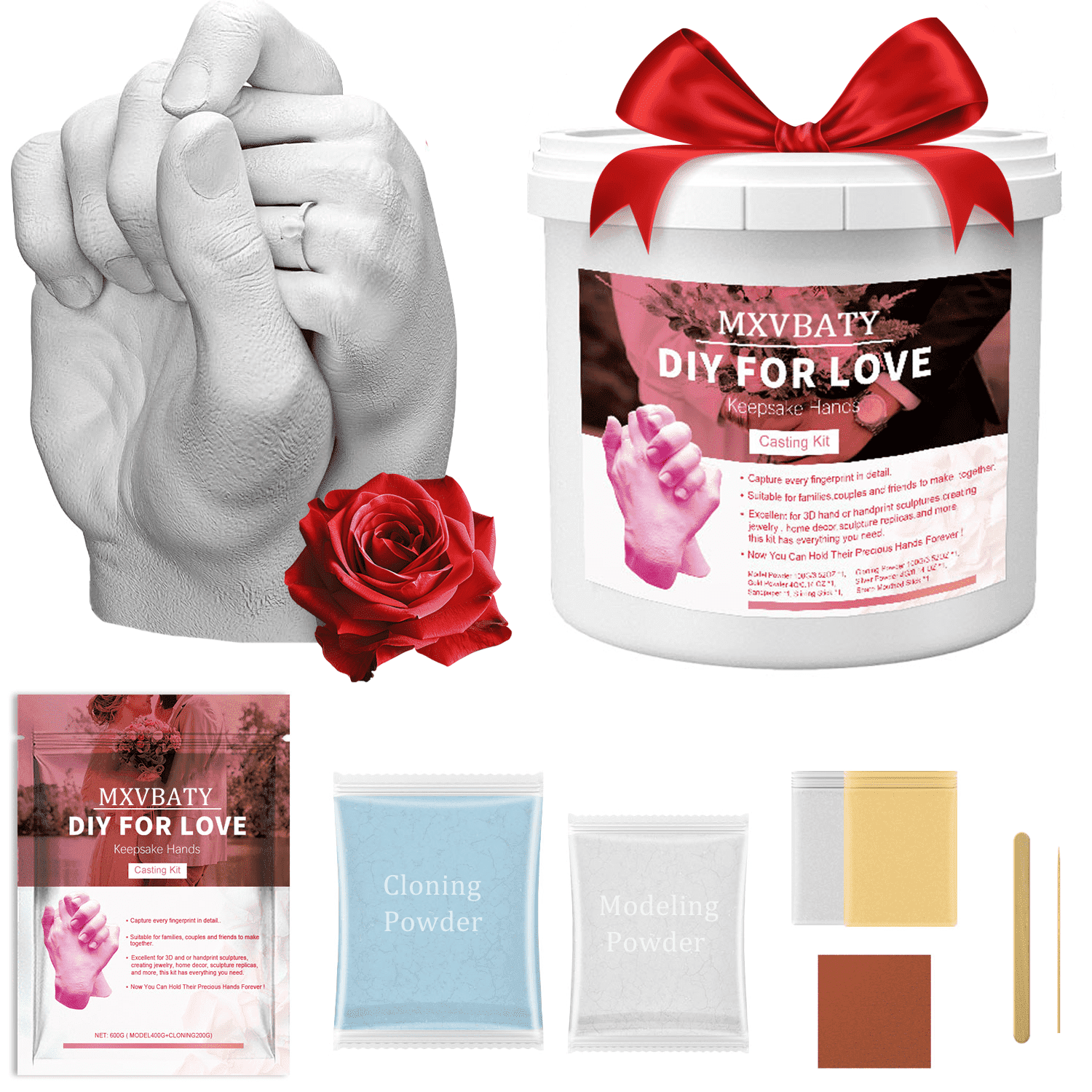 Hand Casting Kit, Couples with Practice Kit, Hand Mold Kit for Adults & Kids, Romantic Anniversary Wedding Birthday for Her or Him,Boyfriend Girlfriend Unique Gift for Valentines