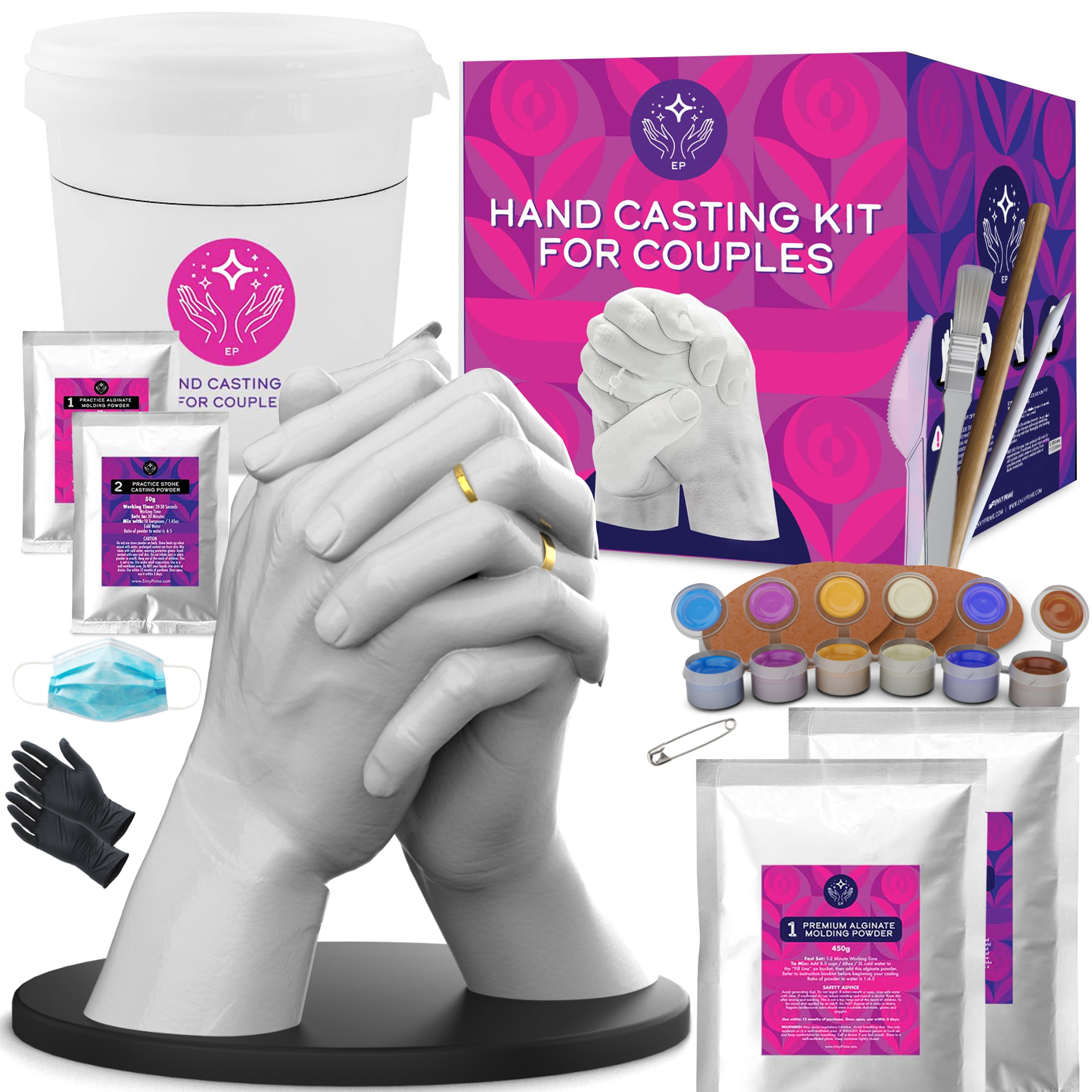 Hand Casting Kit for Couples | DIY Plaster Statue Molding Kit | DIY Hand Mold Kit | Anniversary for Men, Women | Wedding Gift | Wooden Mahogany Base