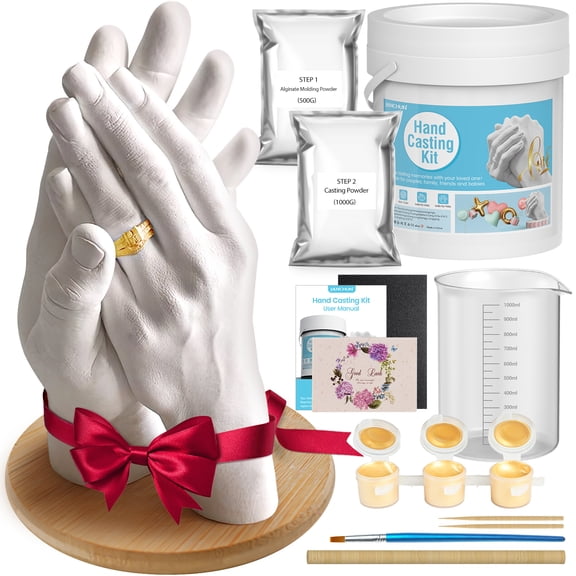 Hand Casting Kit - Valentine's Day DIY Hand Casting Kit with Plaster Mold, Sculpture Base, Paint - Anniversary, Wedding, Easter, Mother's Day Gift for Her, Him, Mom, Lady, Newborn, Friend