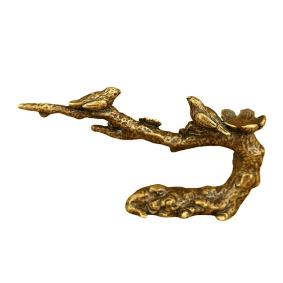 Hand Casting Tree Bird Statue Netsuke Table Decoration Gift Asian Bronze