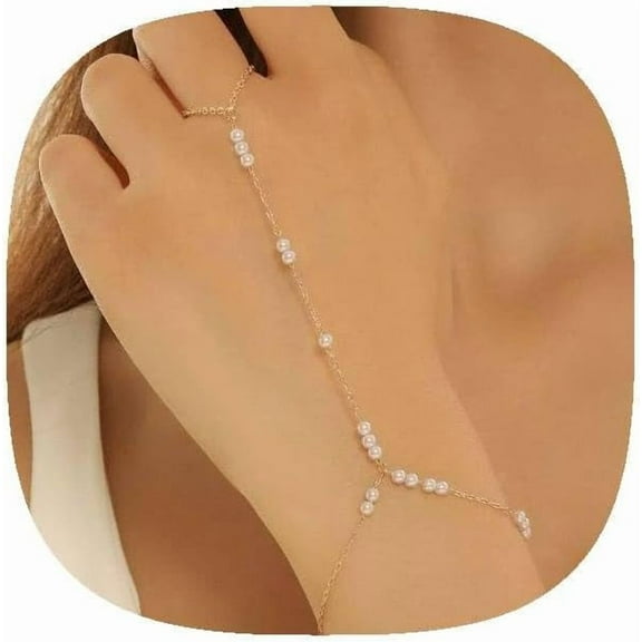 Hand Chain Bracelet Gold Ring Bracelet Hand Chain Dainty Non Tarnish Beach Summer Rhinestone Finger Jewelry Ring Braceelts Stuff Trendy Gifts for Women Teen Girls