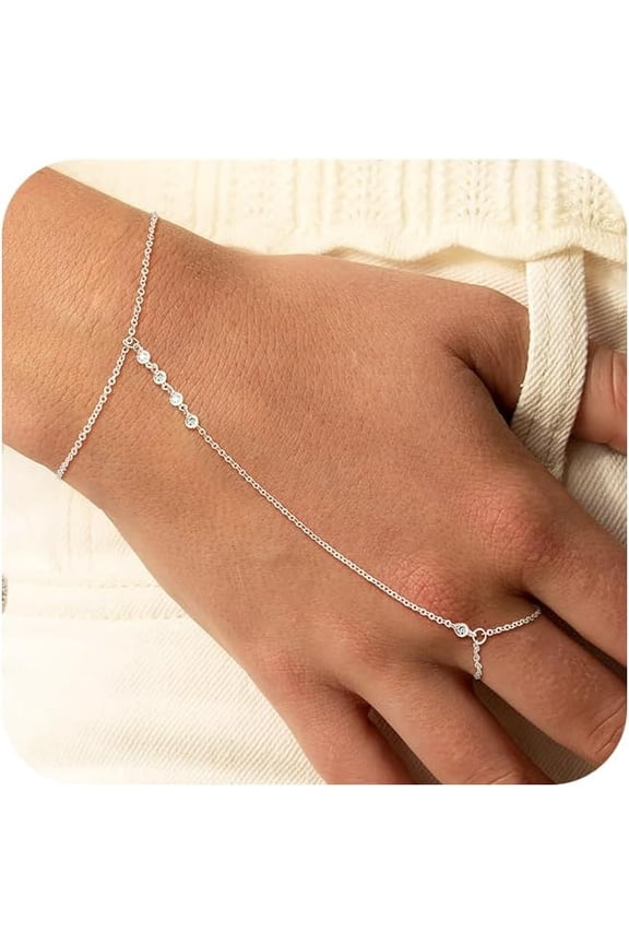 Hand Chain Bracelet Ring, 14K Gold Plated/Silver Finger Ring Bracelet, Zircon Sequins Satellite Chain for Women, Trendy Non-Tarnish Jewelry