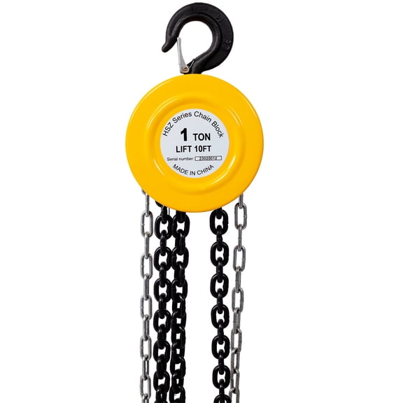 Hand Chain Hoist 1 Ton 2200 Lbs Capacity 10 Feet with 2 Heavy Duty Hooks, Manual Chain Fall for Warehouse Building Automotive Machinery