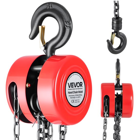 Hand Chain Hoist, 1 Ton 2200 lbs Capacity, Manual Chain Block with Upgrade G70 Galvanized Chain, 10 ft Lifting Height, Heavy Duty Pulley Hoist for Garage Warehouse Automotive Machinery, Red