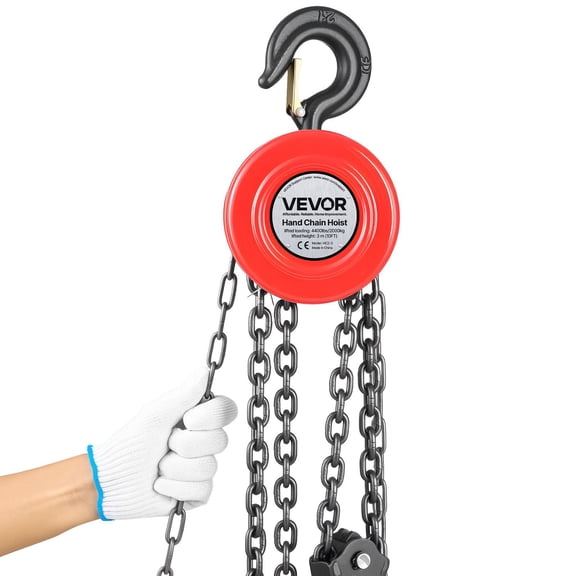 Hand Chain Hoist 2 Ton (4400 lbs) Capacity, Manual Chain Block with Upgraded G70 Galvanized Load Chain, 10ft Lift Height, Heavy Duty Pulley Hoist for Garage Warehouse Automotive Machinery, Red