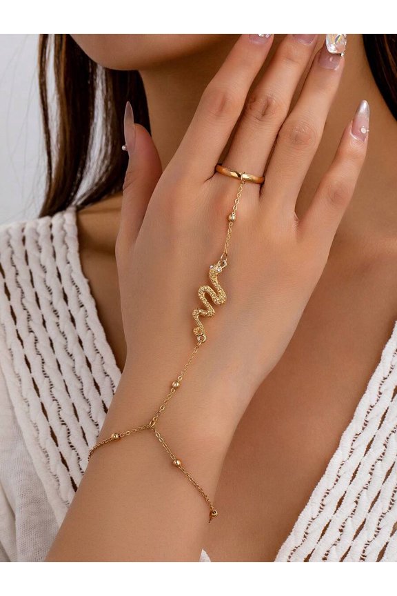 Hand Chain Ring with Snake/Flower/Starfish Charm, Gold, 1 Pack