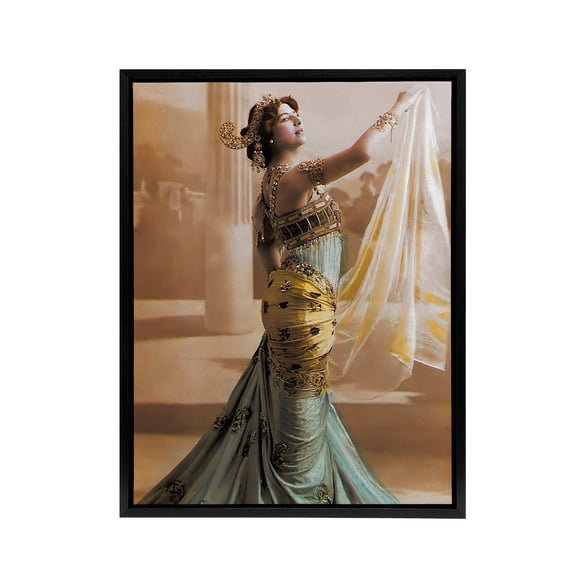Hand Coloured Portrait Dancer Spy Mata Hari Black Framed Canvas Art Print 12X16"