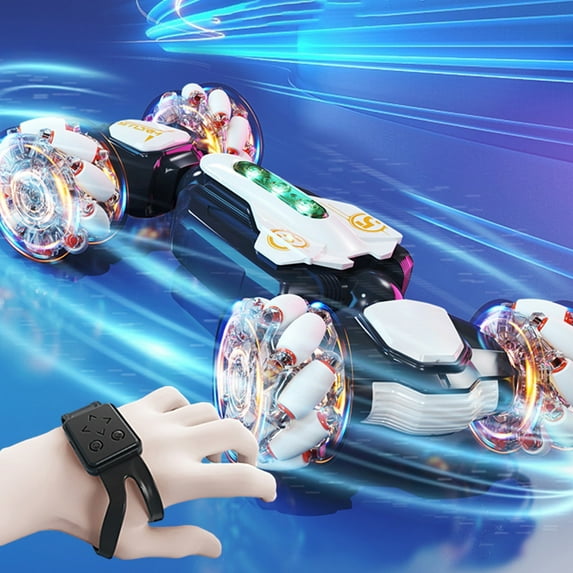 Remote Control Car, 2.4Ghz Gesture Sensing RC Stunt Car, 4WD Off-Road Vehicle, 360° Flips & Drifts, USB Rechargeable, LED Lights & Music, High Speed Racing Toy for Boys Girls Ages 4-12