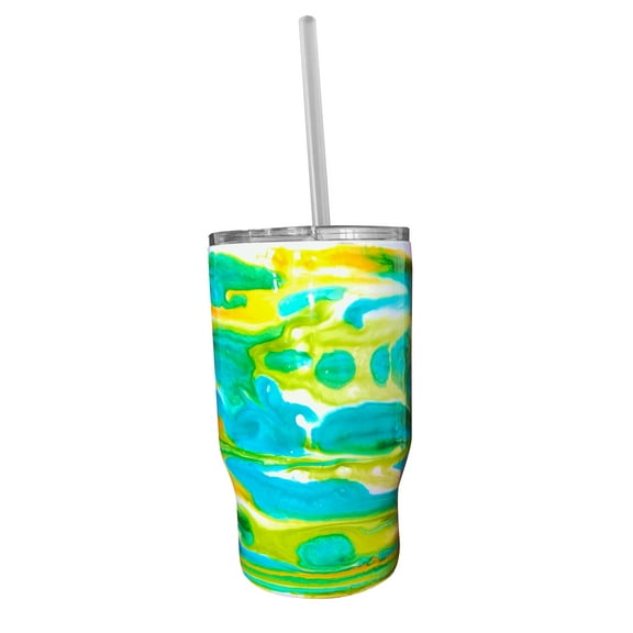 Hand-Crafted 12 oz. Multi-colored Fun Tie Dye Pattern Stainless Steel Double Walled Tumbler Water Bottle Cup by Why Not E-commerce