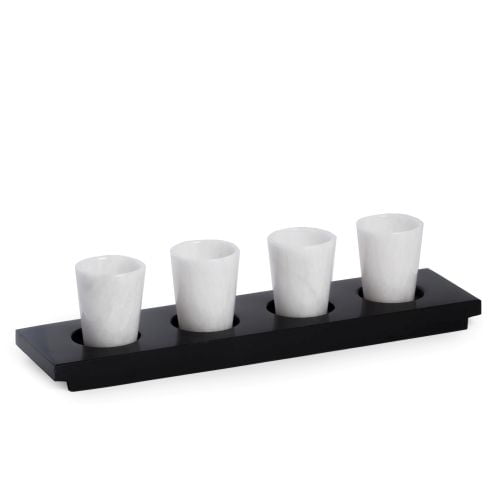 Bey Berk 4 White Shot Glasses on a Black Serving Tray