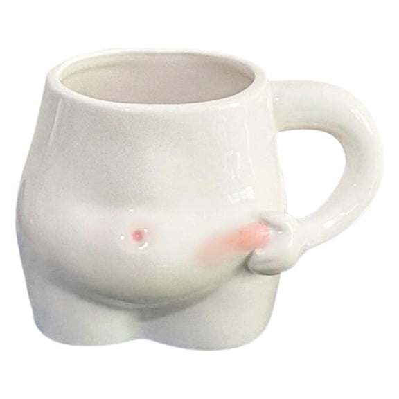 Hand Crafted Ceramic Fat Belly Novelty Coffee Mug With Arm Handle For Hot Milk Tea Water Gift High Value Cute Cartoon Design (B)