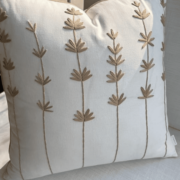 Hand Crafted Embroidered Linen Square D rative Accent Throw Pillow Cover - for Master Bedroom, New Home, Anniversary, Farmhouse, Couch, Sofa - Daisy-Ivory, 20x20 Inches