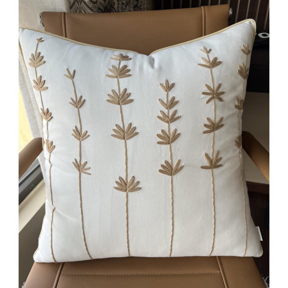 Hand Crafted Embroidered Linen Square Decorative Accent Throw Pillow Cover - for Master Bedroom, New Home, Anniversary, Farmhouse, Couch, Sofa - Daisy-Ivory, 20x20 Inches