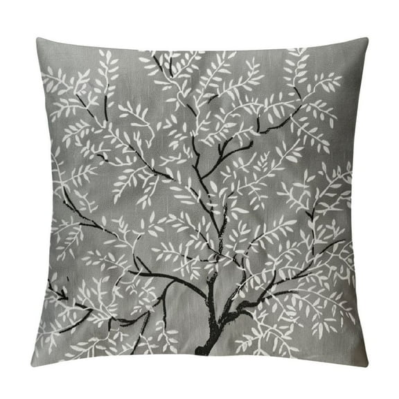 Hand Crafted Embroidered Square Decorative Accent Throw Pillow Cover - for Master Bedroom, New Home, Anniversary, Farmhouse, Couch, Sofa - Leaves-Natural