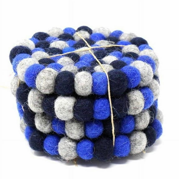 Hand Crafted Felt Ball Coasters from Nepal 4-pack, Chakra Dark Blues