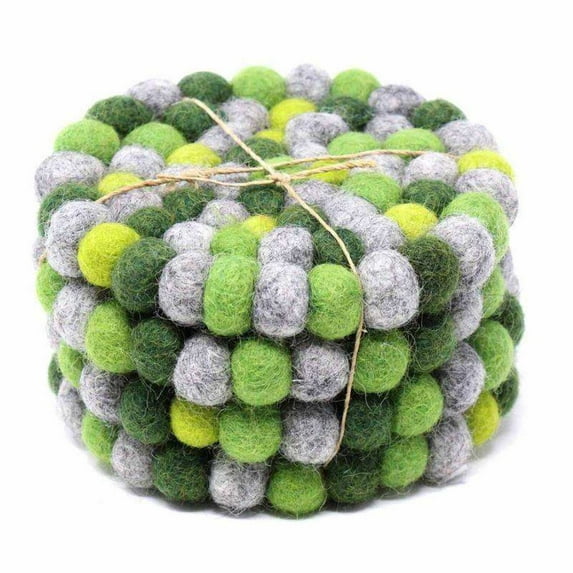 Global Groove Felt Ball Coasters Chakra Greens 4 Count