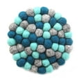 thumbnail image 1 of Hand Crafted Felt Ball Coasters from Nepal 4-pack, Chakra Light Blues, 1 of 2